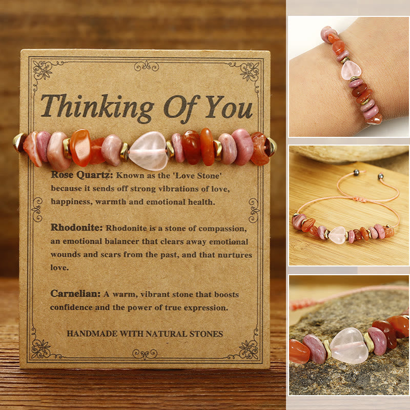 Buddha Stones Thinking Of You Rose Quartz Rhodonite Carnelian Relationships Bracelet - Thinking Of You(Wrist Circumference 14-24cm) - image 0