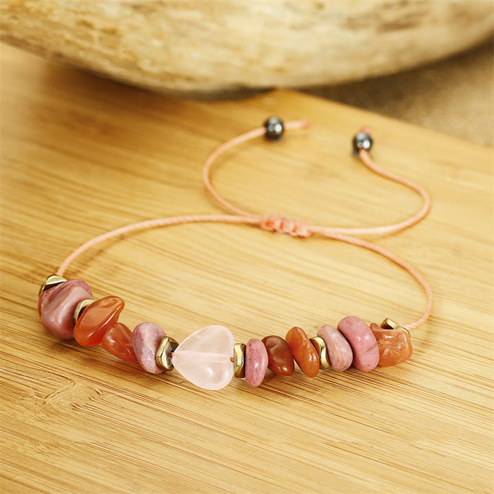 Buddha Stones Thinking Of You Rose Quartz Rhodonite Carnelian Relationships Bracelet - image 4