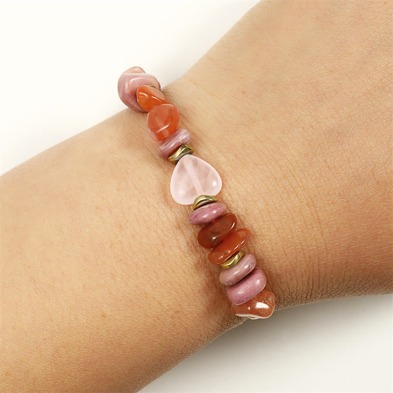 Buddha Stones Thinking Of You Rose Quartz Rhodonite Carnelian Relationships Bracelet - image 9