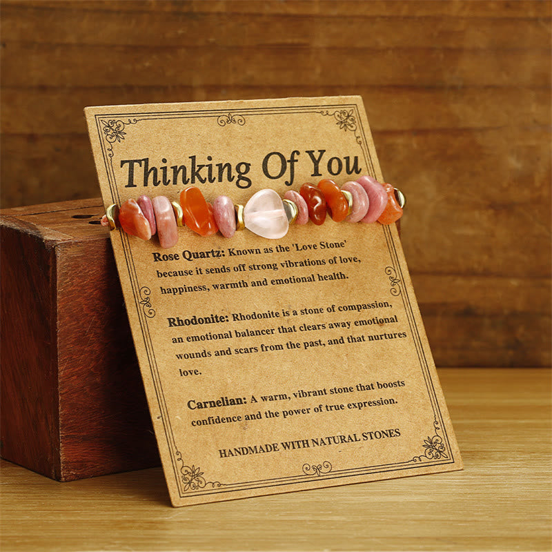 Buddha Stones Thinking Of You Rose Quartz Rhodonite Carnelian Relationships Bracelet - image 2
