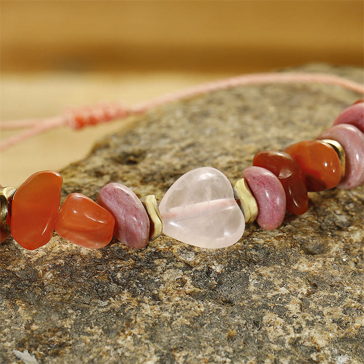 Buddha Stones Thinking Of You Rose Quartz Rhodonite Carnelian Relationships Bracelet - image 7