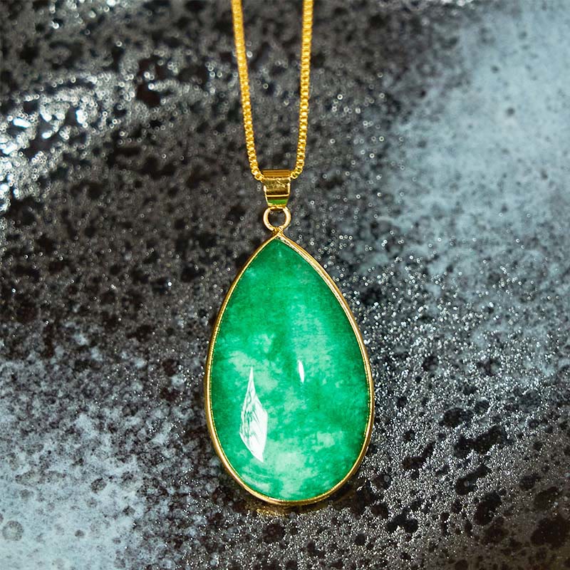 Buddha Stones Green Jade Water Drop Pattern Abundance Necklace Pendant - image 3