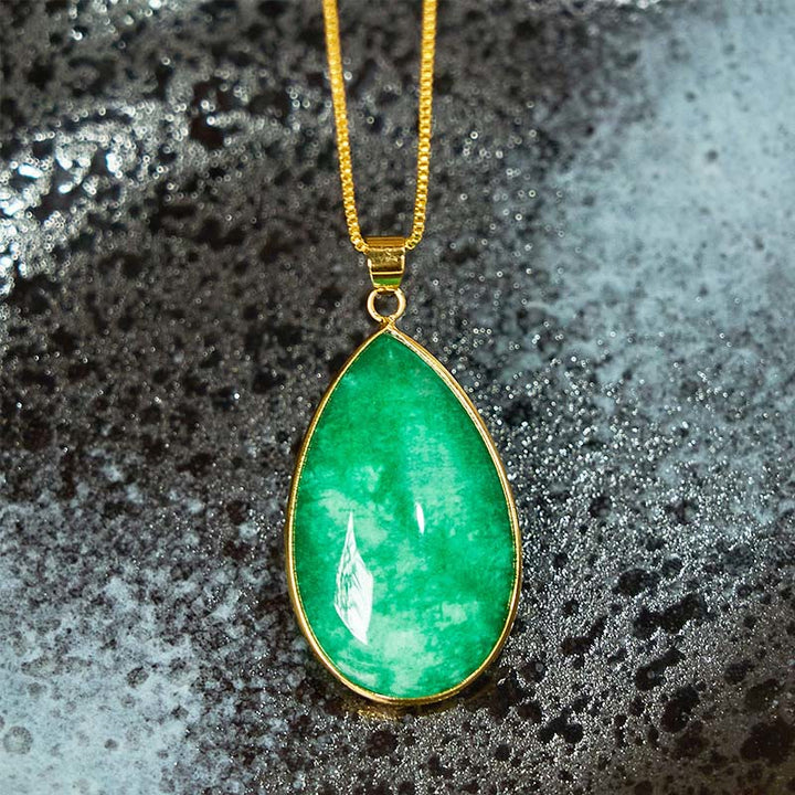 Buddha Stones Green Jade Water Drop Pattern Abundance Necklace Pendant - image 3