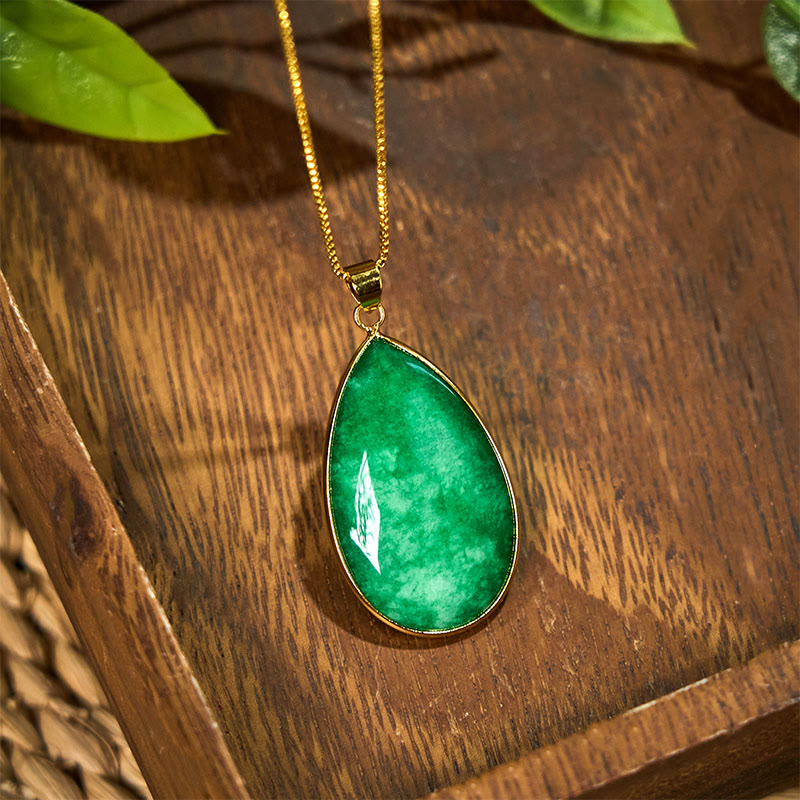 Buddha Stones Green Jade Water Drop Pattern Abundance Necklace Pendant - image 2