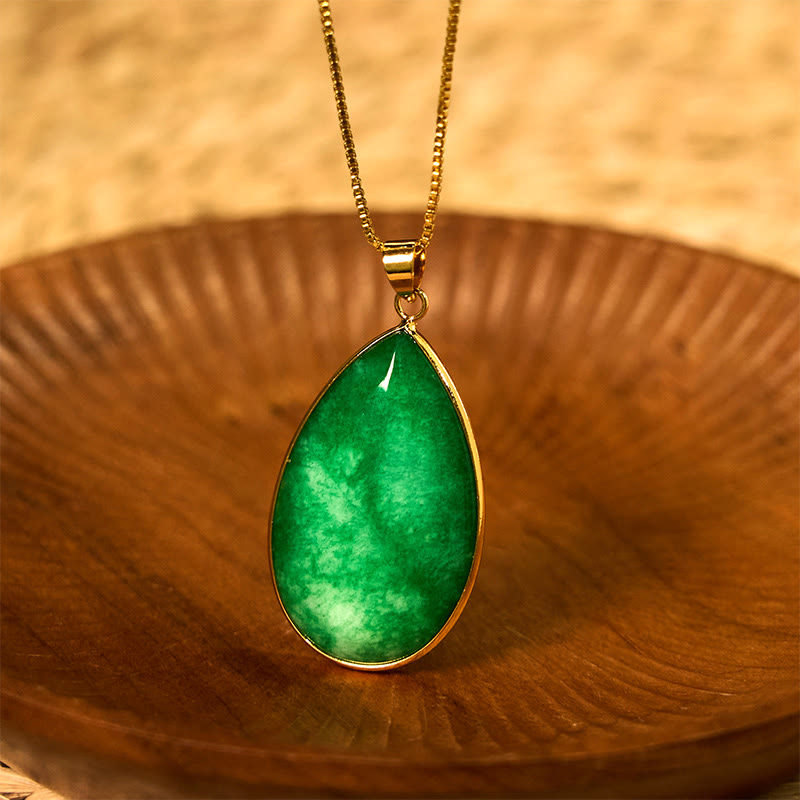 Buddha Stones Green Jade Water Drop Pattern Abundance Necklace Pendant - image 5