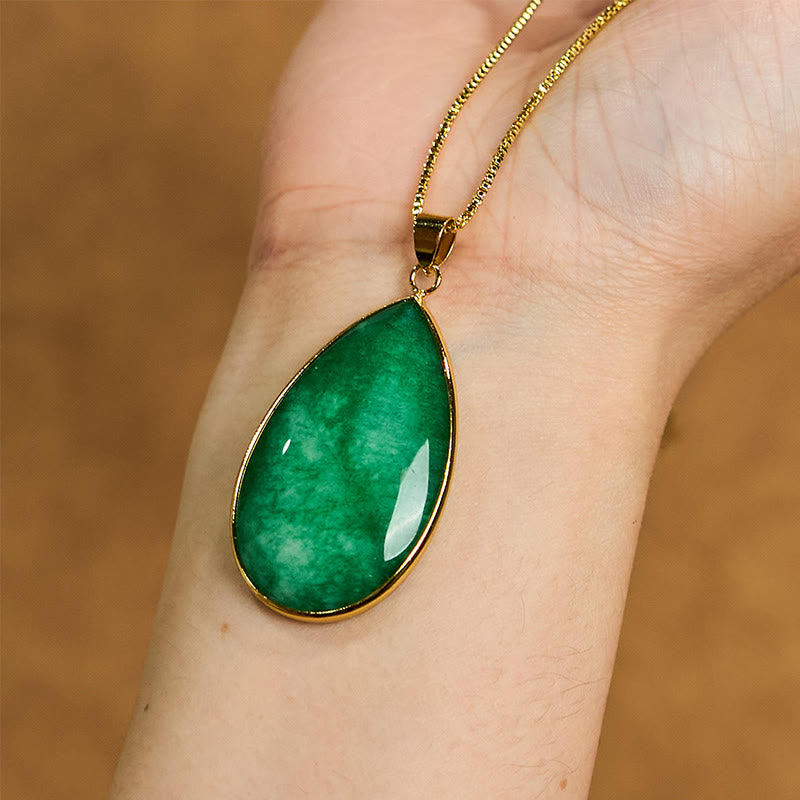 Buddha Stones Green Jade Water Drop Pattern Abundance Necklace Pendant - image 4