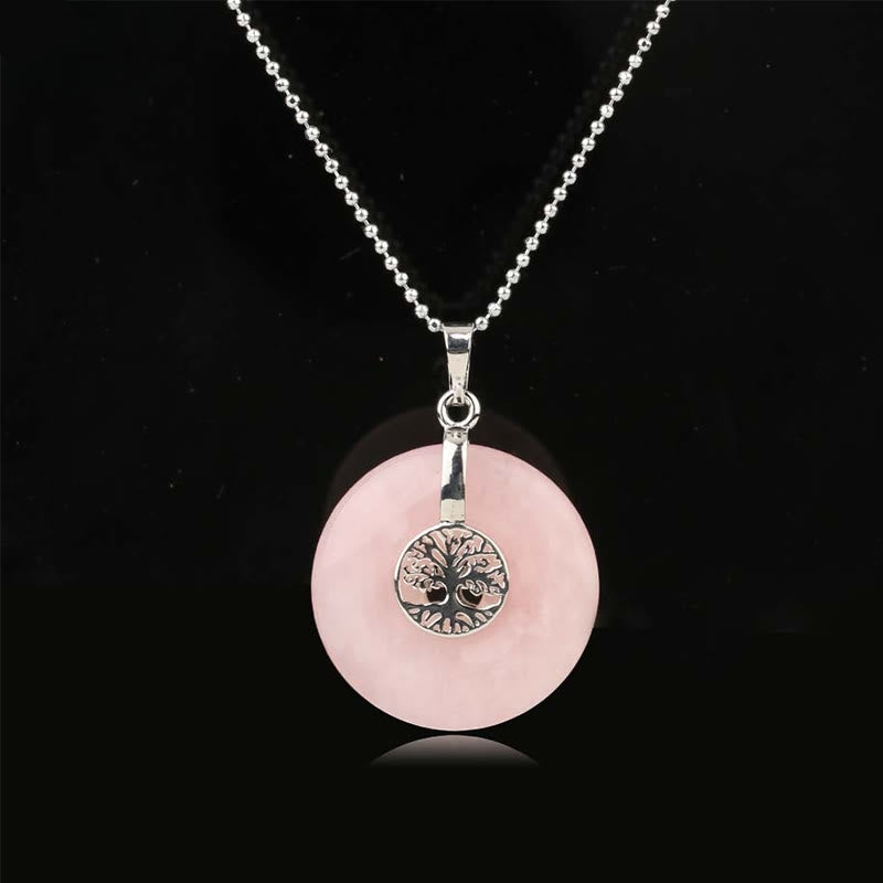 Buddha Stones Various Crystal Rose Quartz Green Aventurine Amethyst The Tree of Life Kindness Necklace Pendant - Rose Quartz - image 1