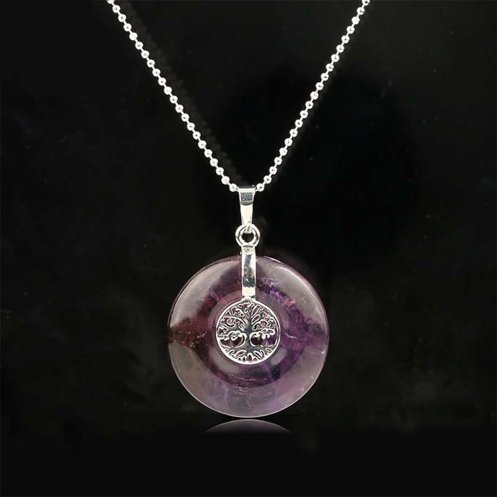 Buddha Stones Various Crystal Rose Quartz Green Aventurine Amethyst The Tree of Life Kindness Necklace Pendant - Amethyst - image 7