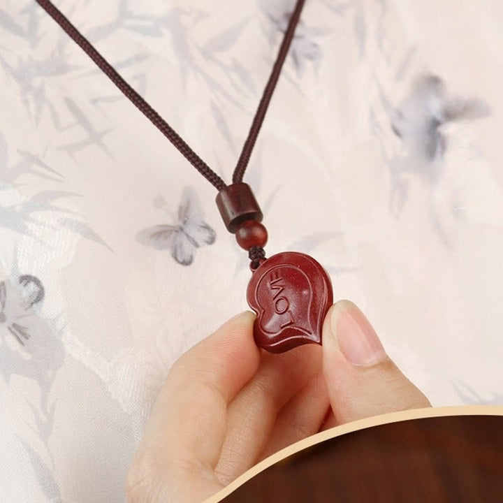 Buddha Stones 2Pcs LOVE YOU Natural Cinnabar Love Heart String Blessing Couple Necklace Pendant - image 5