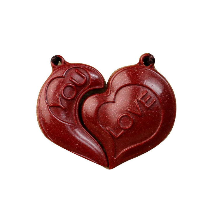 Buddha Stones 2Pcs LOVE YOU Natural Cinnabar Love Heart String Blessing Couple Necklace Pendant - image 7
