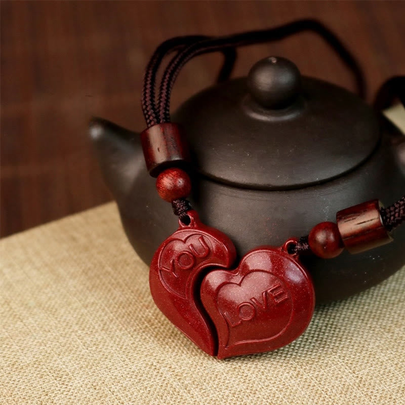 Buddha Stones 2Pcs LOVE YOU Natural Cinnabar Love Heart String Blessing Couple Necklace Pendant - image 1