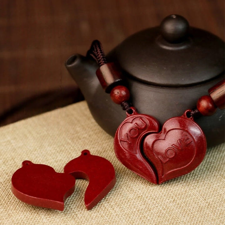 Buddha Stones 2Pcs LOVE YOU Natural Cinnabar Love Heart String Blessing Couple Necklace Pendant - image 2