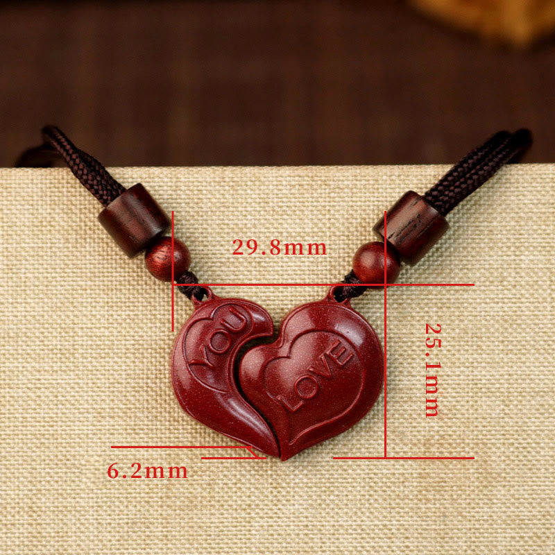 Buddha Stones 2Pcs LOVE YOU Natural Cinnabar Love Heart String Blessing Couple Necklace Pendant - image 6