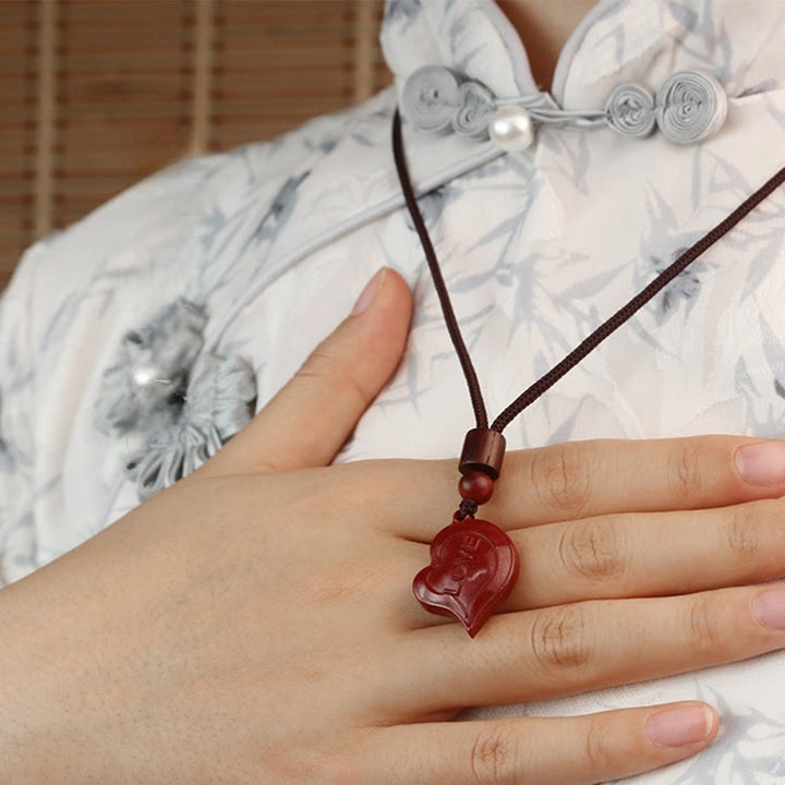 Buddha Stones 2Pcs LOVE YOU Natural Cinnabar Love Heart String Blessing Couple Necklace Pendant - image 3