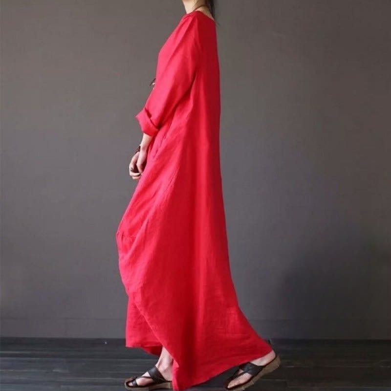Buddha Stones Solid Color Three Quarter Sleeve Cotton Women's Maxi Dress - image 6