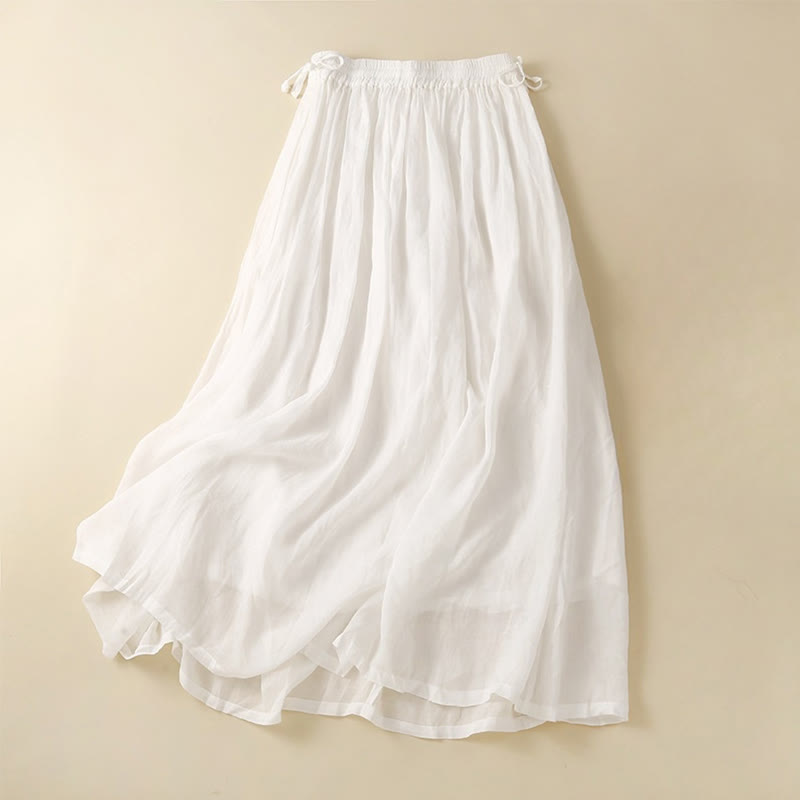 Buddha Stones Plain Lace Up Elastic Waist Cotton Women's Skirt With Pockets - White - US8-10，UK/AU12-14，EU40-42 (2XL) - image 10