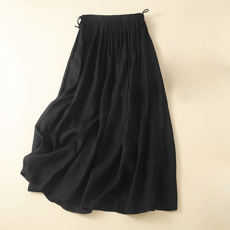 Buddha Stones Plain Lace Up Elastic Waist Cotton Women's Skirt With Pockets - Black - US8-10，UK/AU12-14，EU40-42 (2XL) - image 16