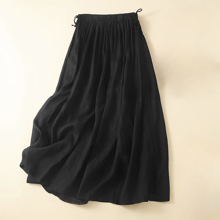Buddha Stones Plain Lace Up Elastic Waist Cotton Women's Skirt With Pockets - Black - US8-10，UK/AU12-14，EU40-42 (2XL) - image 16