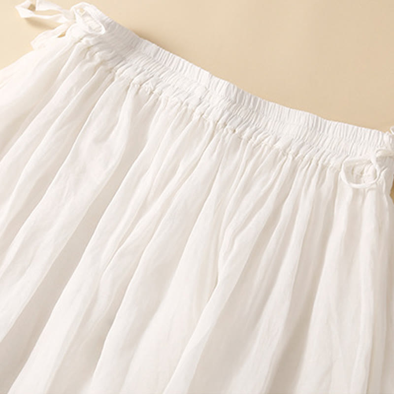 Buddha Stones Plain Lace Up Elastic Waist Cotton Women's Skirt With Pockets - image 11