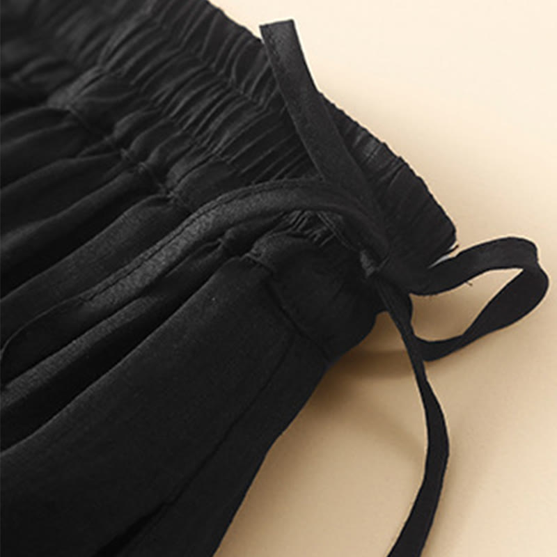 Buddha Stones Plain Lace Up Elastic Waist Cotton Women's Skirt With Pockets - image 19