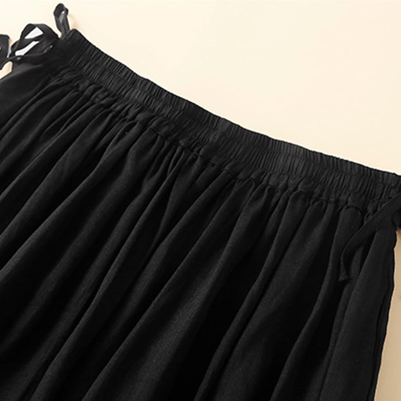 Buddha Stones Plain Lace Up Elastic Waist Cotton Women's Skirt With Pockets - image 17