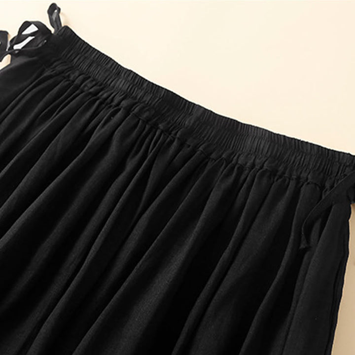 Buddha Stones Plain Lace Up Elastic Waist Cotton Women's Skirt With Pockets - image 17