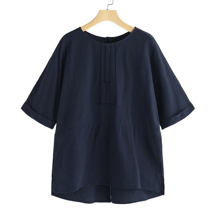 Buddha Stones Summer Casual Plain Half Sleeve Crew Neck Side Slit Women's T-Shirt - image 7