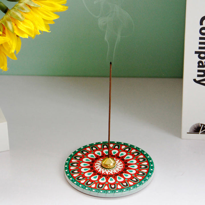 Buddha Stones Colorful Pattern Ceramic Blessing Stick Incense Burner - Green Red - image 6
