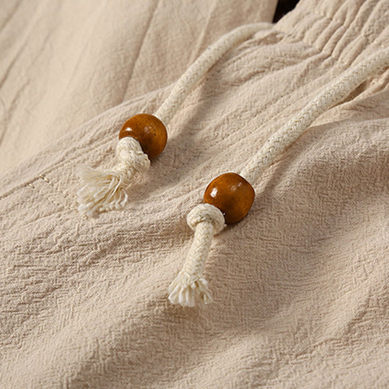 Buddha Stones 2Pcs Solid Color Frog-Button Tang Suit Cotton Linen Short Sleeve Pants Clothing Men's Set - image 10