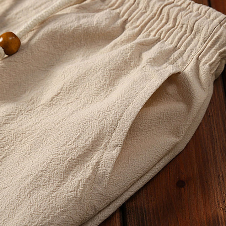 Buddha Stones 2Pcs Solid Color Frog-Button Tang Suit Cotton Linen Short Sleeve Pants Clothing Men's Set - image 12