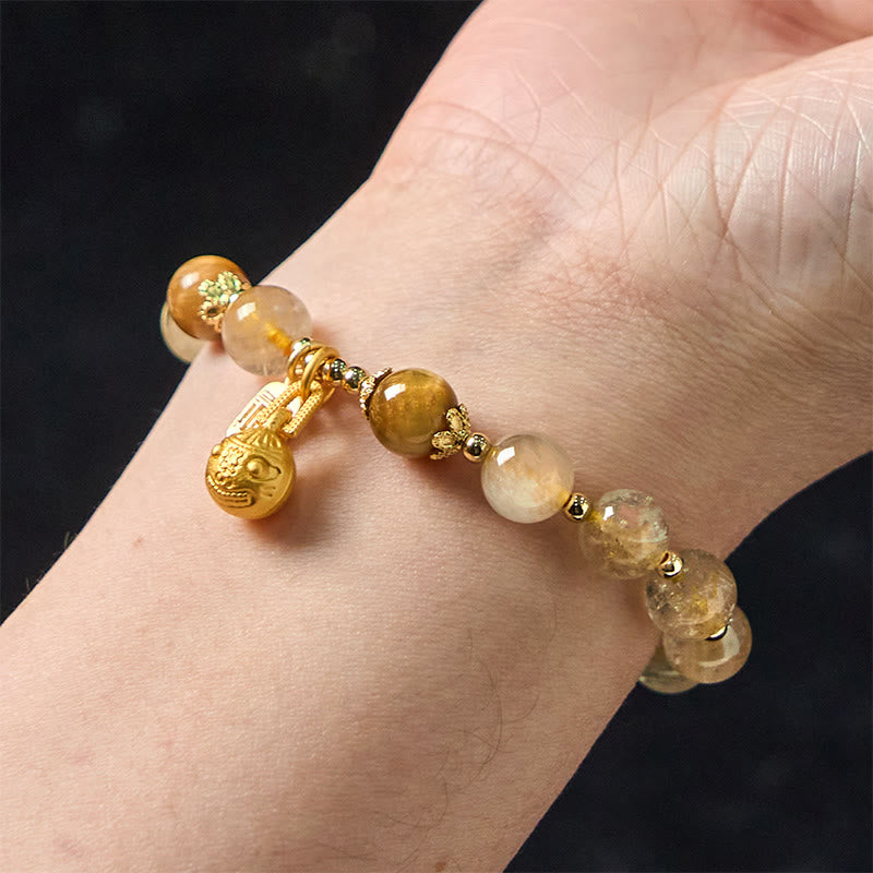 Buddha Stones Natural Rutilated Quartz Fu Character Metal Swallowing Beast Auspiciousness Bracelet - image 8