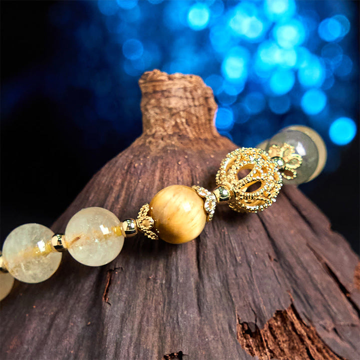 Buddha Stones Natural Rutilated Quartz Fu Character Metal Swallowing Beast Auspiciousness Bracelet - image 10