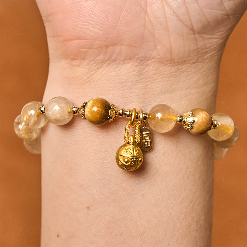 Buddha Stones Natural Rutilated Quartz Fu Character Metal Swallowing Beast Auspiciousness Bracelet - image 7