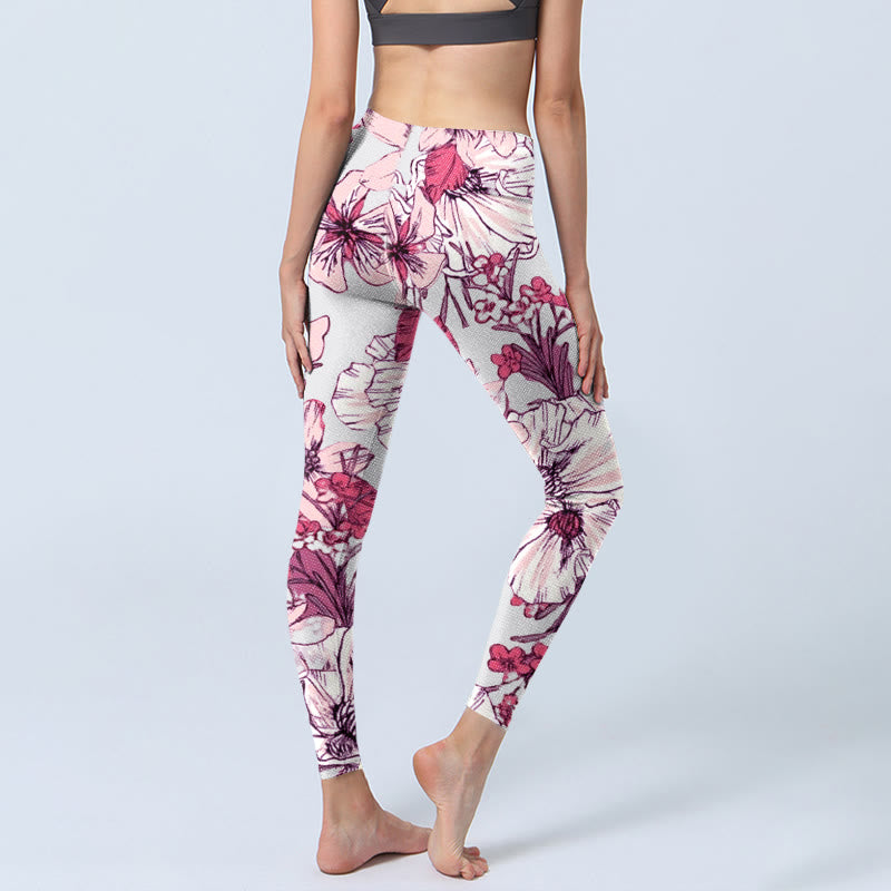 Buddha Stones Pink Rose Red Flowers Print Exercise Leggings Women's Yoga Pants - image 4