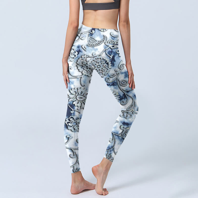 Buddha Stones White Round Flowers Print Exercise Leggings Women's Yoga Pants - image 4