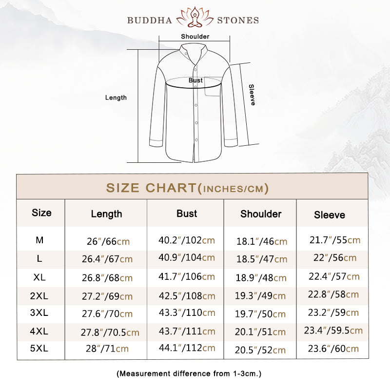 Buddha Stones Men's Long Sleeve Shirt With Pocket Stand Collar Comfort Shirt - image 3