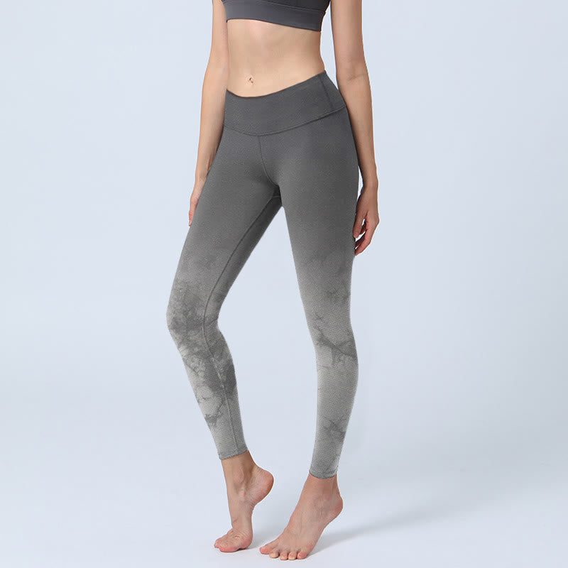 Buddha Stones Gradient Floral Print Exercise Leggings Women's Yoga Pants - Gray - US18，UK/AU22，EU50 (4XL) - image 0