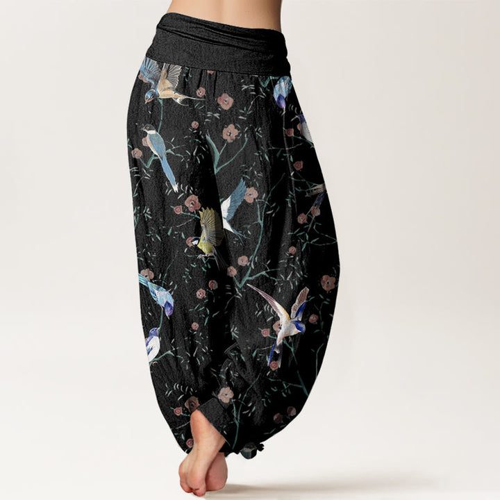 Buddha Stones Casual Bird Flowers Leaf Pattern Women's Elastic Waist Harem Pants - image 2