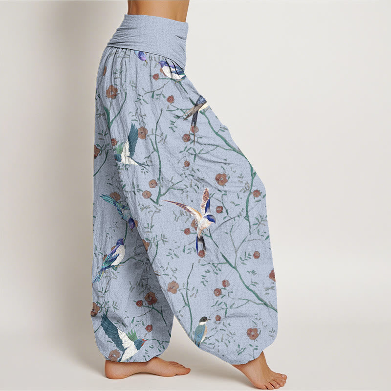 Buddha Stones Casual Bird Flowers Leaf Pattern Women's Elastic Waist Harem Pants - image 5
