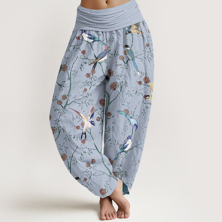 Buddha Stones Casual Bird Flowers Leaf Pattern Women's Elastic Waist Harem Pants - LightSkyBlue - US22，UK/AU26，EU54 (6XL) - image 4