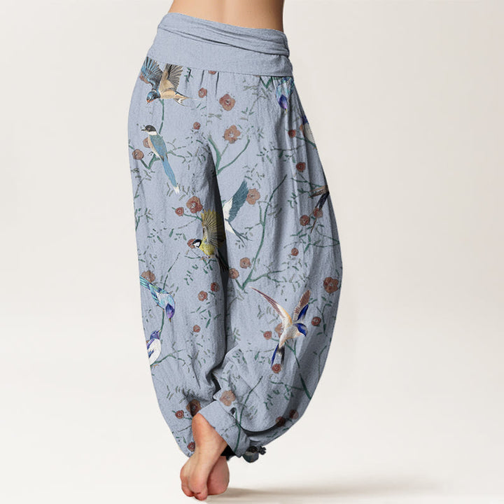 Buddha Stones Casual Bird Flowers Leaf Pattern Women's Elastic Waist Harem Pants - image 6