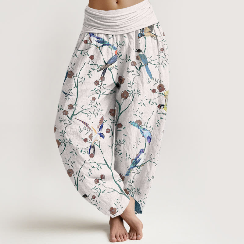 Buddha Stones Casual Bird Flowers Leaf Pattern Women's Elastic Waist Harem Pants - WhiteSmoke - US22，UK/AU26，EU54 (6XL) - image 7