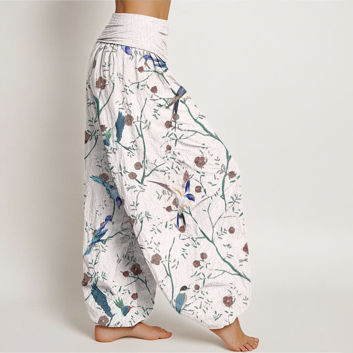 Buddha Stones Casual Bird Flowers Leaf Pattern Women's Elastic Waist Harem Pants - image 8