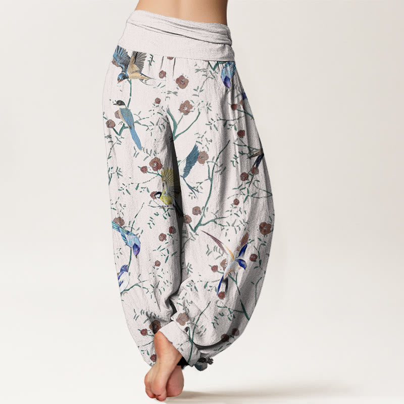 Buddha Stones Casual Bird Flowers Leaf Pattern Women's Elastic Waist Harem Pants - image 9