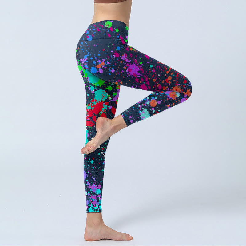Buddha Stones Black Splash Ink Print Exercise Leggings Women's Yoga Pants - image 4