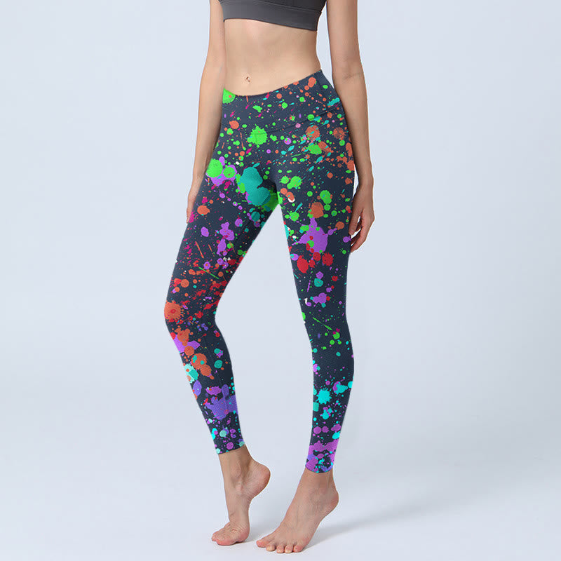 Buddha Stones Black Splash Ink Print Exercise Leggings Women's Yoga Pants - Black - US18，UK/AU22，EU50 (4XL) - image 0