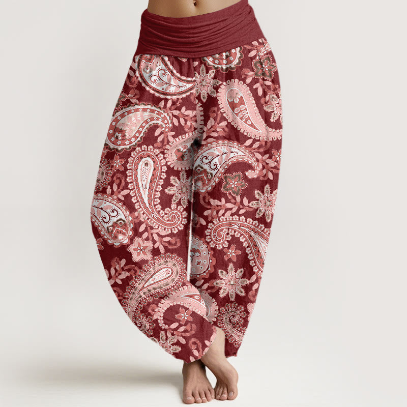 Buddha Stones Cotton Casual Paisley Pattern Women's Elastic Waist Harem Pants - Brown - US22，UK/AU26，EU54 (6XL) - image 0