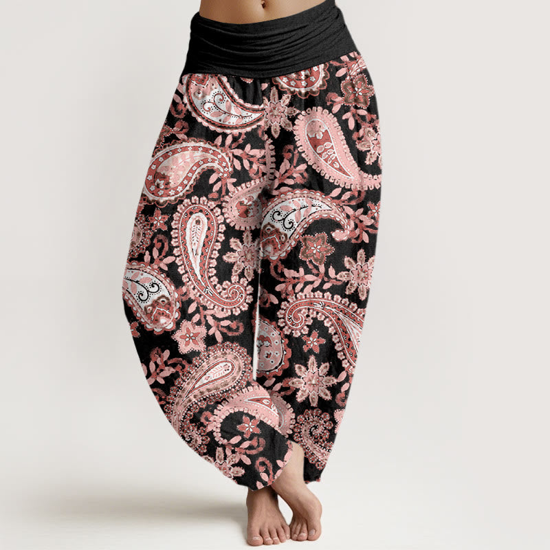 Buddha Stones Casual Paisley Pattern Women's Elastic Waist Harem Pants - Black - US22，UK/AU26，EU54 (6XL) - image 7