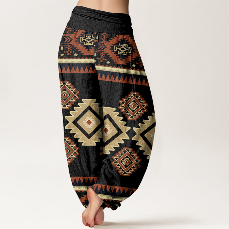 Buddha Stones Casual Symmetrical Navajo Textile Style Pattern Women's Elastic Waist Harem Pants - image 9