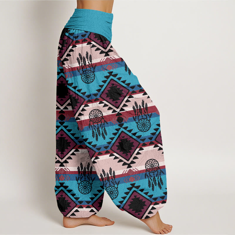 Buddha Stones Casual Symmetrical Dream Catcher Navajo Textile Style Pattern Women's Elastic Waist Harem Pants - image 1
